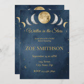 星に書かれた| ネイビー＆ゴールド セレスチャル ブライダ 招待状 (正面/裏面)