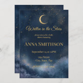 星に書かれた| ネイビー＆ゴールド 天空の赤ちゃん 招待状 (正面/裏面)