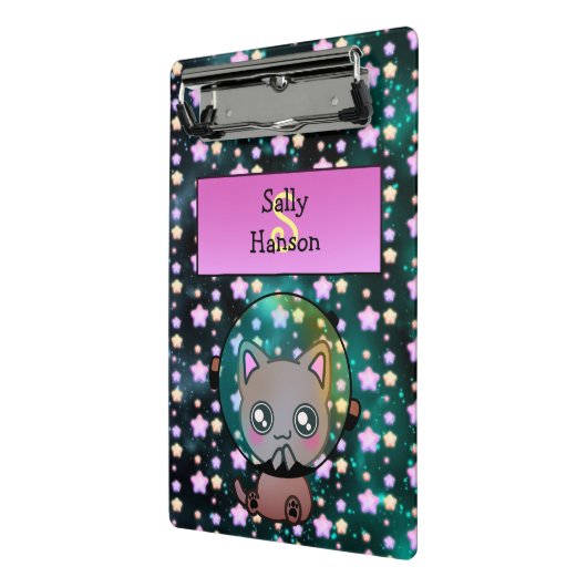 星に浮かぶ宇宙のかわいい猫 ミニクリップボード (アングル2)