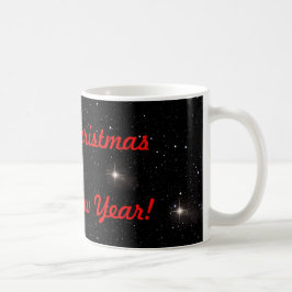 星に輝く赤いメリークリスマス&ハッピーニューイヤー コーヒーマグカップ