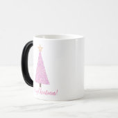 星のあるピンクのクリスマスツリー モーフィングマグカップ (正面左)