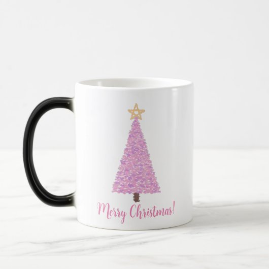 星のあるピンクのクリスマスツリー モーフィングマグカップ (左)