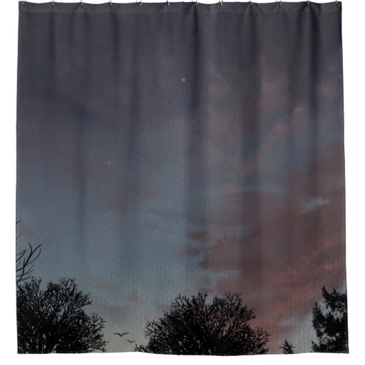 星のある冬の夕日の空 シャワーカーテン (正面)