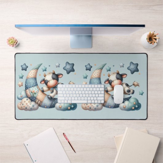 星のある月にかわいいパッチワークの牛 デスクマット (オフィス1)