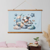 星のある月にかわいいパッチワークの牛 吊り下げ型タペストリー (寝室)