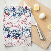 星のある赤い白と青の波 キッチンタオル (四つ折り)
