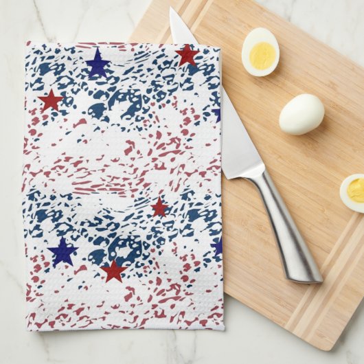 星のある赤い白と青の波 キッチンタオル (四つ折り)