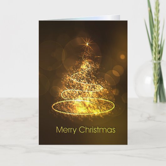 星のある黄色と茶色のクリスマスツリー シーズンカード (正面)