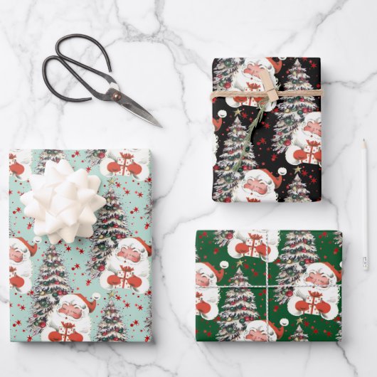 星のいるレトロなサンタ ラッピングペーパーシート (正面)