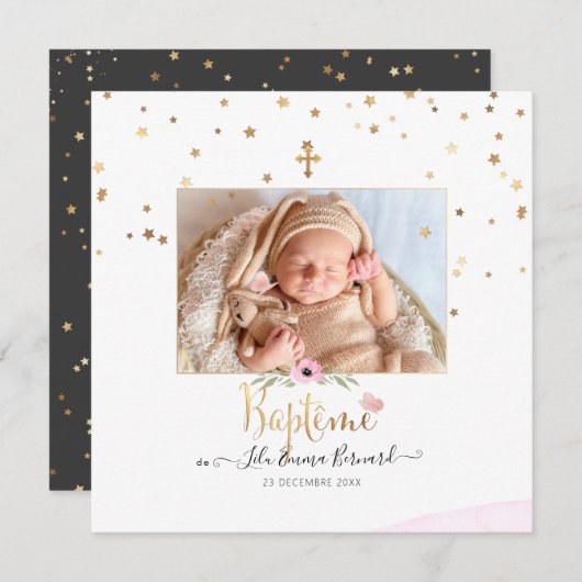 星のきらきら 洗礼のお知らせ 招待状 (正面/裏面)