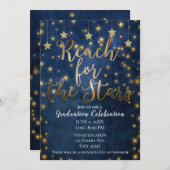 星のための青い金ゴールドリーチ天空の卒業 招待状 (正面/裏面)