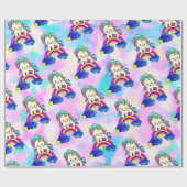 星のような虹の上に一角獣(ユニコーン)の子猫 ラッピングペーパー (フラット)