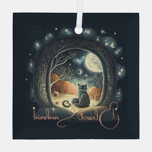 星のように神秘的な黒猫を生み出す ガラスオーナメント (裏面)