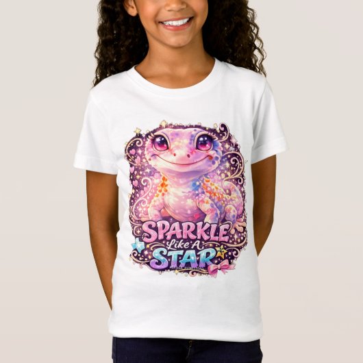 星のように輝け - ヤモリの細身ジャージーTシャツ Tシャツ (正面)