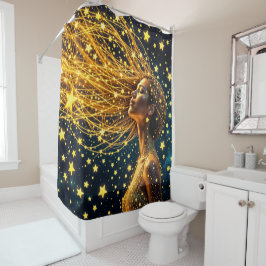 星のように金色の白熱［赤熱］光を放つ髪をした宇宙人 シャワーカーテン