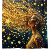 星のように金色の白熱［赤熱］光を放つ髪をした宇宙人 シャワーカーテン (正面)