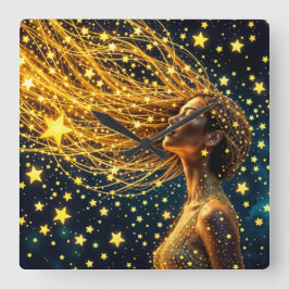 星のように金色の白熱［赤熱］光を放つ髪をした宇宙人 スクエア壁時計