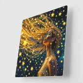 星のように金色の白熱［赤熱］光を放つ髪をした宇宙人 スクエア壁時計 (傾斜)