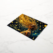 星のように金色の白熱［赤熱］光を放つ髪をした宇宙人 箔シーズンポストカード (回転した状態)