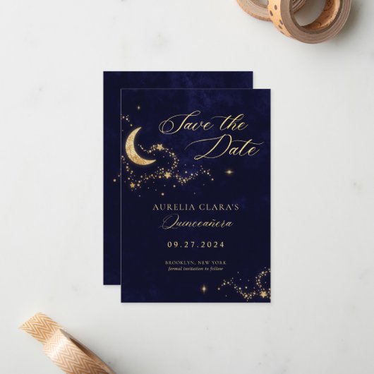 星のエレガント下の夜を予算Quinceaenera ノートカード (正面/裏面インサイチュ)