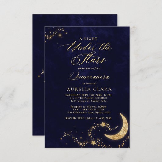 星のエレガント下の夜を予算Quinceaenera ノートカード (正面/裏面)
