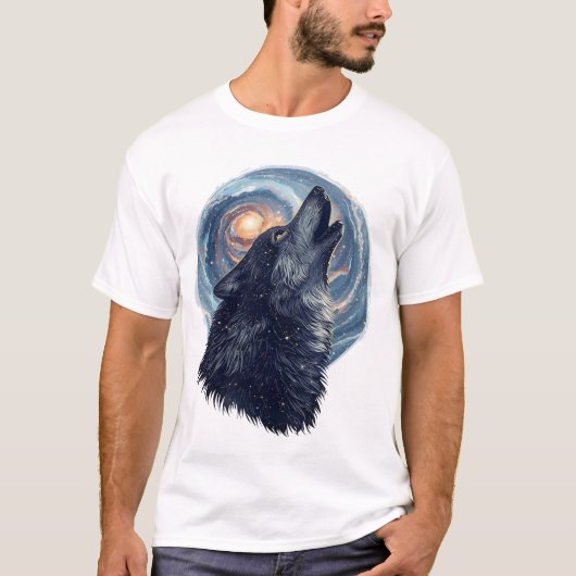 星のオオカミ – 天体の動物イラスト Tシャツ (正面)
