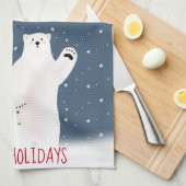 星のキッチンタオルにクリスマスのホッキョクグマ キッチンタオル (四つ折り)