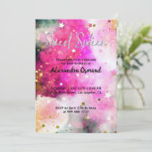星のキラキラとピンクの白い雲のSweet sixteen 招待状 (スタンド正面)