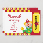 星のクラウンの誕生日パーティー招待状 招待状 (正面/裏面)