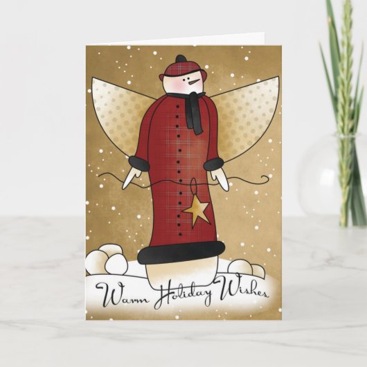 星のクリスマスカードが付いている初期のな天使の雪だるま シーズンカード (正面)