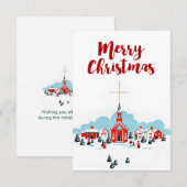 星のクリスマスシーンがある赤い教会 招待状 (正面/裏面)