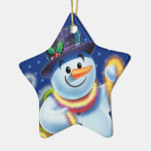 星のクリスマスツリーデコレーション雪だるま&ティンセル。 セラミックオーナメント (左)