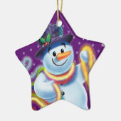 星のクリスマスツリーデコレーション雪だるま&ティンセル。 セラミックオーナメント (左)