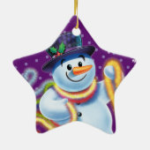 星のクリスマスツリーデコレーション雪だるま&ティンセル。 セラミックオーナメント (裏面)