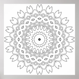 星のコアのある葉の花弁の曼荼羅ぬりえ ポスター