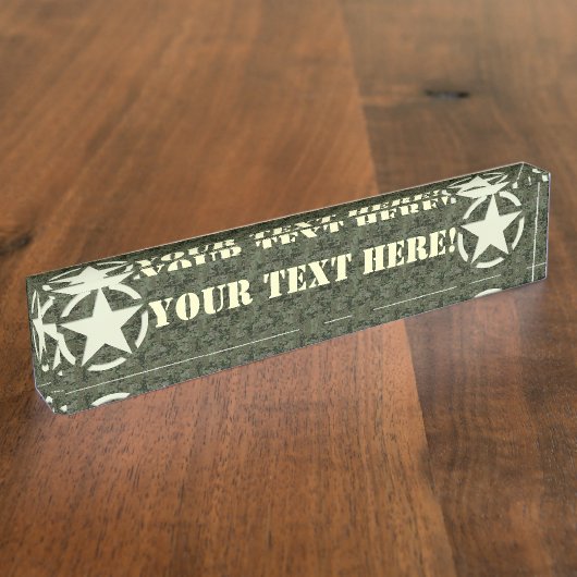 星のステンシルヴィンテージのデジタルパーソナライズな迷彩柄 デスクネームプレート (側面)