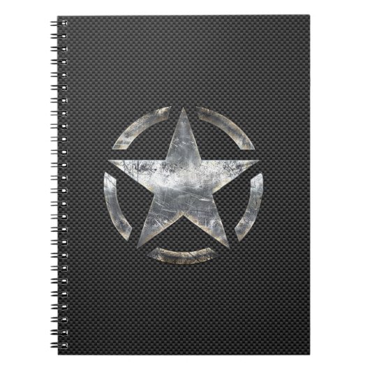 星のステンシルヴィンテージのラベルカーボン繊維のスタイル ノートブック (正面)