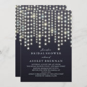 星のストリングライト ダークブルー ブライダルシャワー 招待状 (正面/裏面)