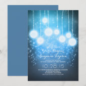 星のストリングライト＆ランタン 青い結婚式 招待状 (正面/裏面)
