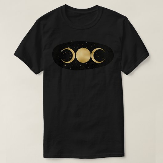 星のトリプル女神金ゴールドオンブラック Tシャツ (デザイン正面)