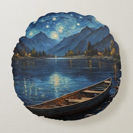 「星のドリフト：宇宙の下の魚釣り ラウンドクッション (正面)