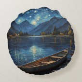 「星のドリフト：宇宙の下の魚釣り ラウンドクッション (裏面)