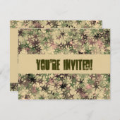 星のパターン(迷彩柄の色) -誕生日パーティー 招待状 (正面/裏面)