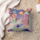 星のファインアートで遊んでいる天使の子供 クッション (ブランケット)