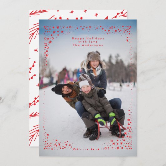 星のフレームのクリスマスホリデーフォトカード シーズンカード (正面/裏面)