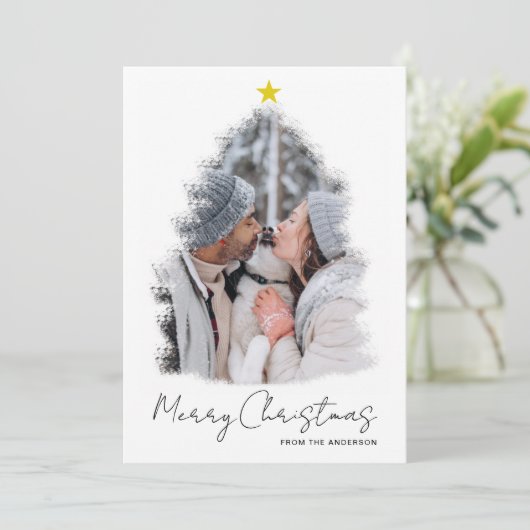 星のフレーム写真のクリスマスツリー ホリデーカード 招待状 (スタンド正面)