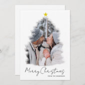 星のフレーム写真のクリスマスツリー ホリデーカード 招待状 (正面/裏面)