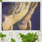 「星のベツレヘム」を伴うヴィンテージの祈る手 キッチンタオル (折り畳み)