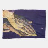 「星のベツレヘム」を伴うヴィンテージの祈る手 キッチンタオル (横)