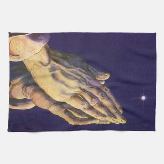 「星のベツレヘム」を伴うヴィンテージの祈る手 キッチンタオル (横)